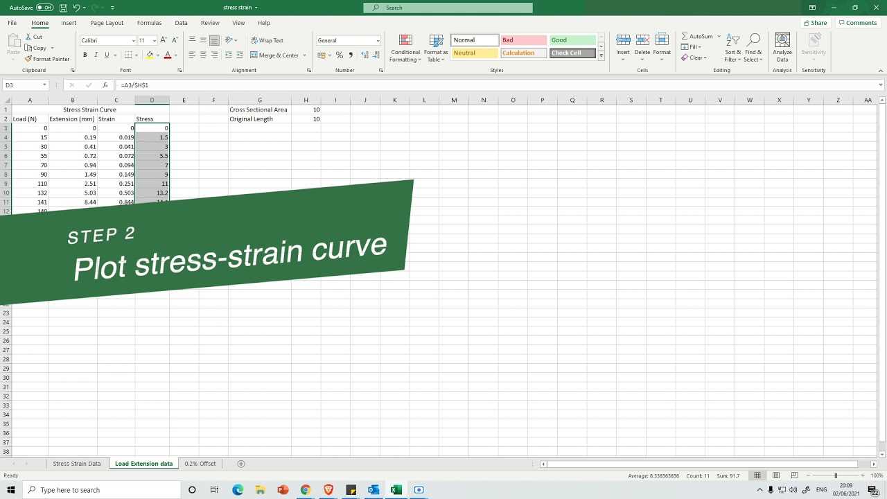 How to Find Resilience on Stress Strain Graph Using Excel